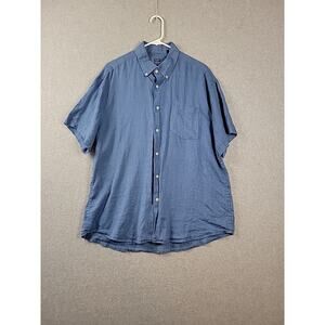 SPADA 100% Linen Blue SS Button Up Shirt Men's 17.5 44 Made In Italy